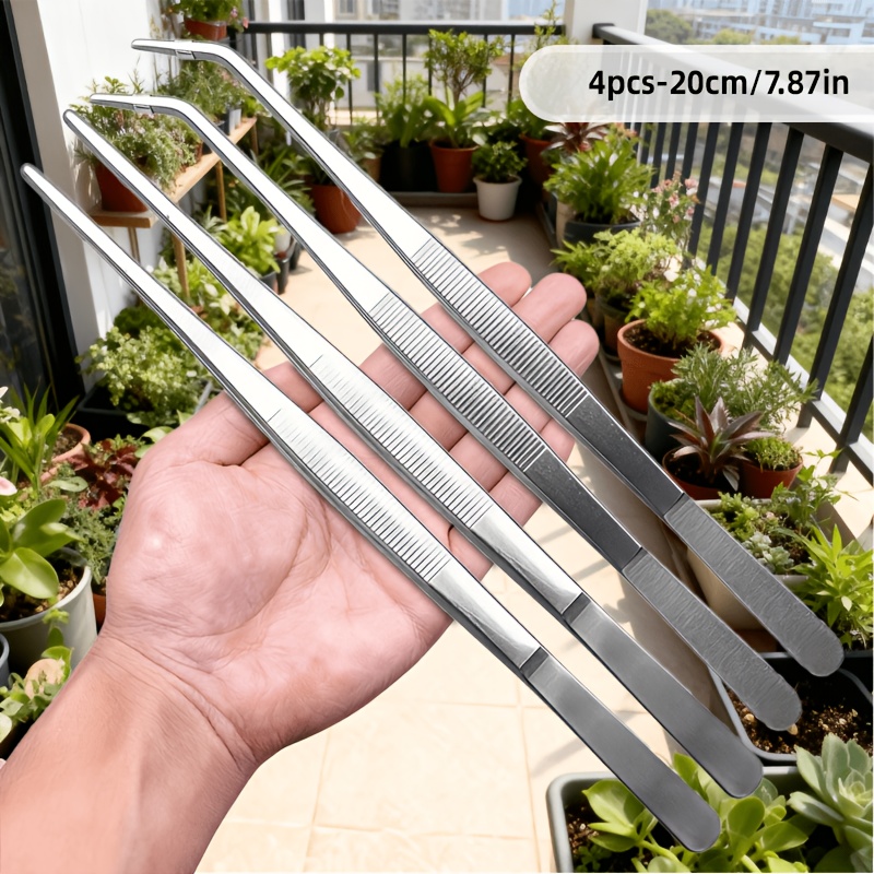 Planted Aquarium Care - 4点セット（ストレート2本+カーブ2本）ロングピンセット、植え付けや清掃用の多機能ステンレスピンセット、耐久性があり頑丈、盆栽の手入れ、水槽のメンテナンス、家庭やオフィスでの使用に適しています、便利なピンセット