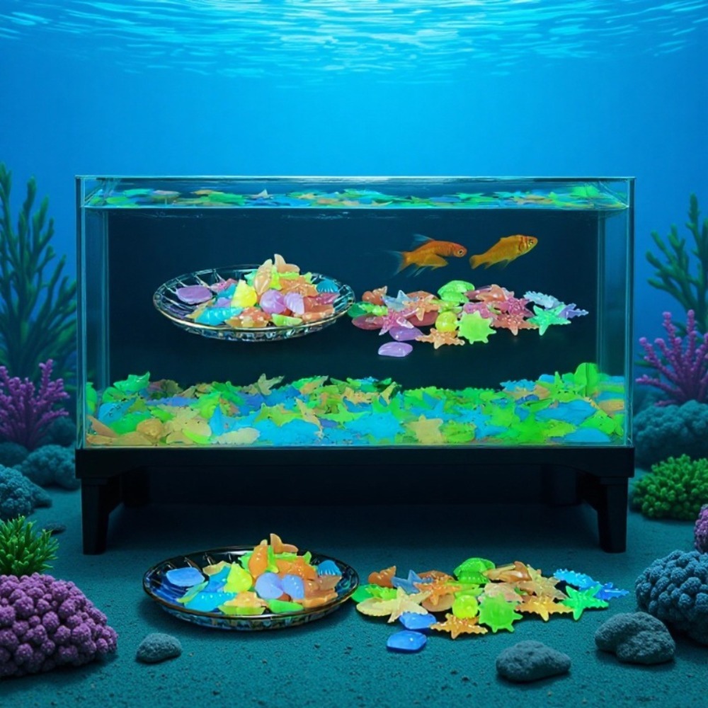 Aquarium Plant Grow Light - 光る発光海洋石、蛍光貝殻、カラフルなヒトデ、水槽の景観装飾用、暗闇で光る