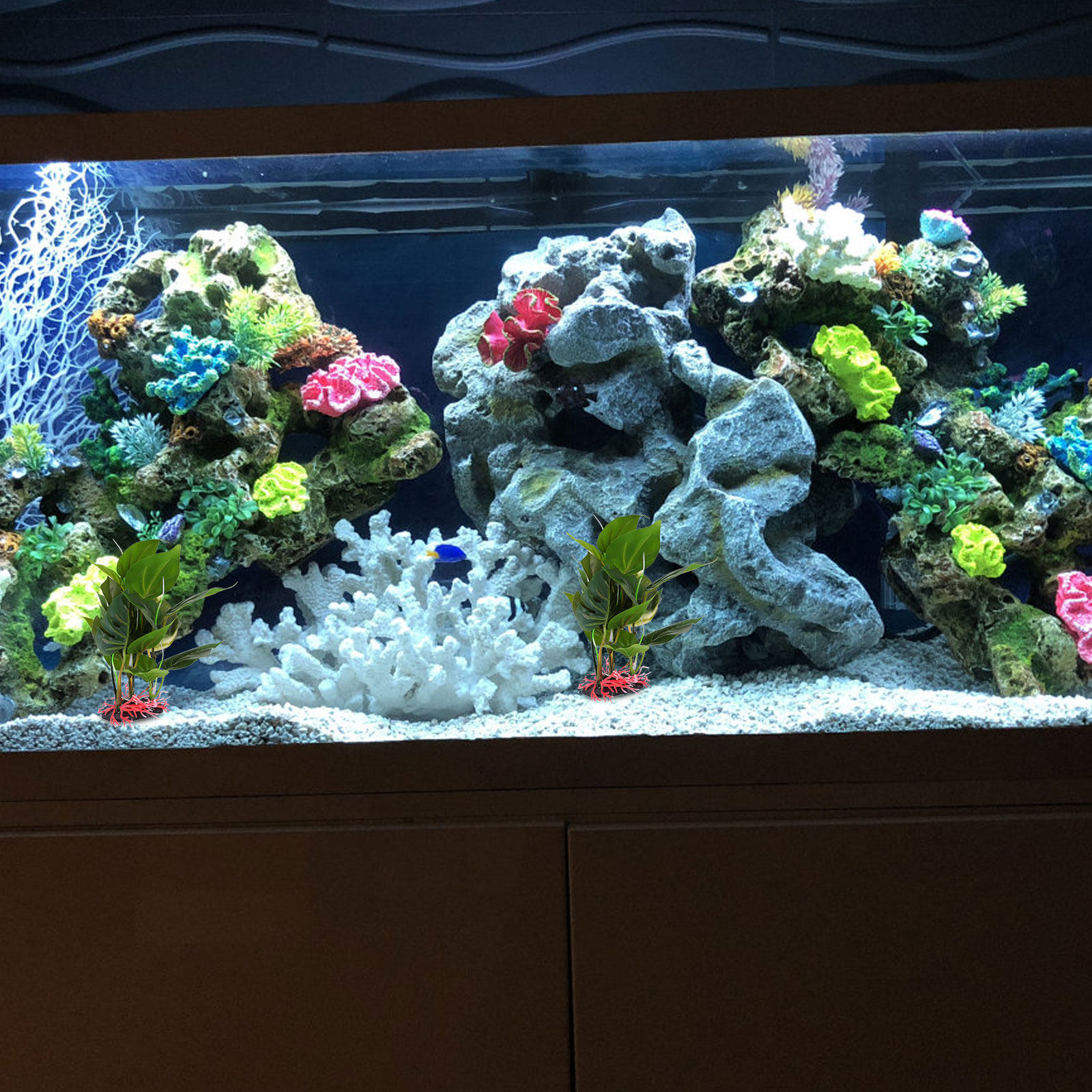Non Planted Aquarium Fish - 水槽や爬虫類のテラリウムの装飾用のリアルな人工緑植物、安全無毒、水中でも使える重みのあるベース付き